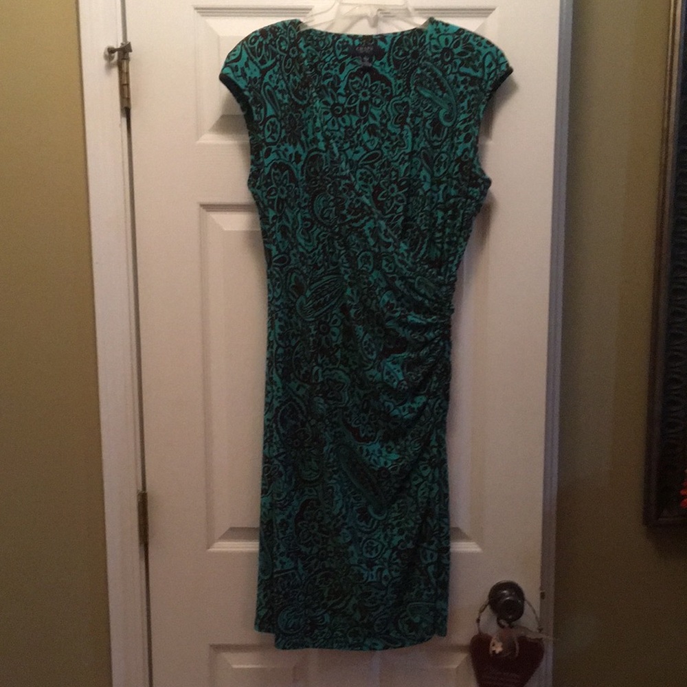 CHAPS by Ralph Lauren Green & Black Paisley Print Cafe Dress - Large